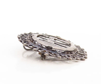 925 Sterling Silver Vintage Brooch Pin Dark Tone Trible Figures Carved  BP11335