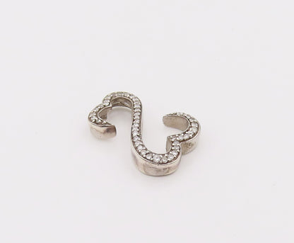 925 Sterling Silver Vintage Two Swirly Infinity Diamond Heart Pendant PT22031
