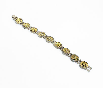 925 Sterling Silver Vintage Antique 2 Tone Swirl Twist Chain Bracelet BT2906