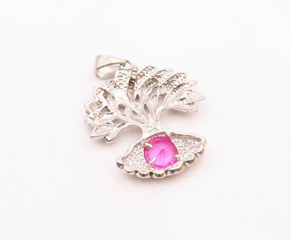925 Sterling Silver  Vintage Carved Tree Of Life Tourmaline Pendant  PT20948