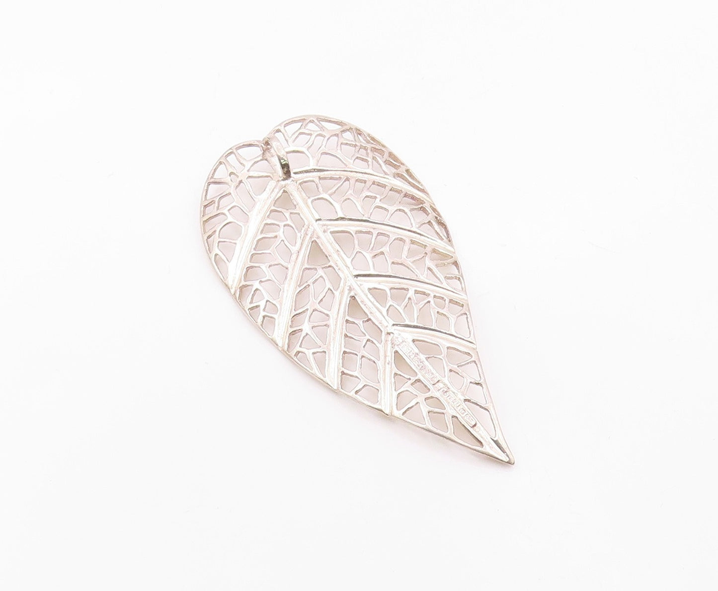 KRISSOS 925 Silver  Vintage Rare Openwork Greece Leaf Drop Pendant  PT21873