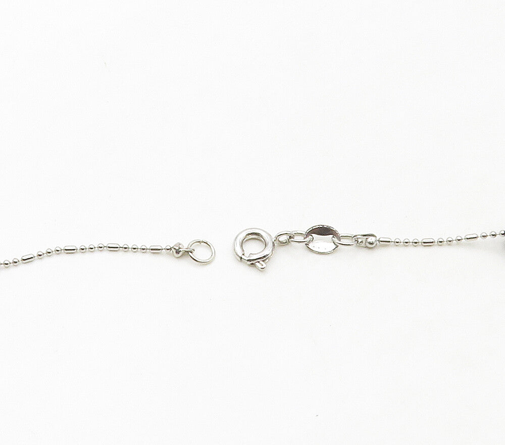 925 Sterling Silver  Smooth Blue Pearls Shiny Thin Chain Necklace  NE2666