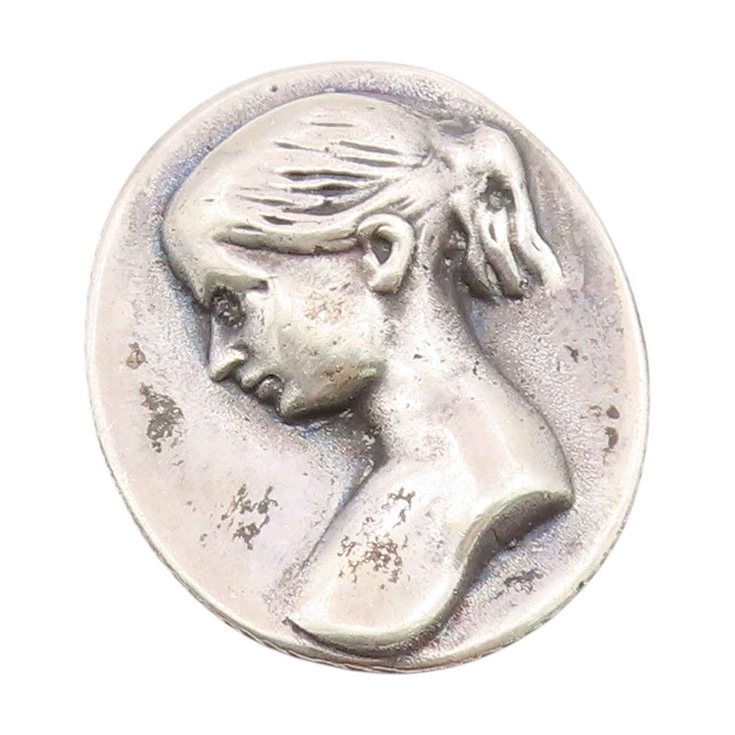 925 Sterling Silver Vintage Brooch Pin Modernist Carved Lady Profile  BP12367