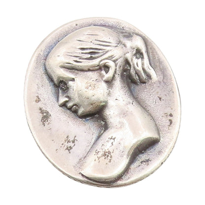 925 Sterling Silver Vintage Brooch Pin Modernist Carved Lady Profile  BP12367