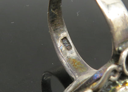 925 Silver  Vintage Turquoise Pretzel Swirl Detail Cocktail Ring Sz 7  RG23581