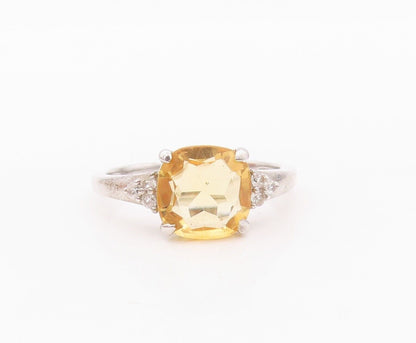925 Sterling Silver Vintage Ring Square Citrine & Topaz Inlay  Sz 7  RG29997