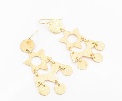 925 Sterling Silver Vintage Earrings Gold Plated Dangling Chandelier Cut EG13324
