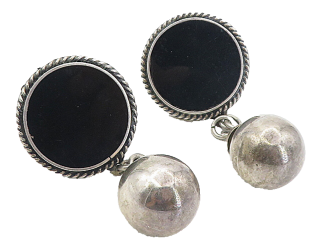 MEXICO 925 Sterling Silver  Vintage Black Onyx Twist Drop Earrings  EG4035