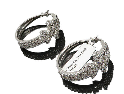 925 Sterling Silver   Sparkling Cubic Zirconia Star Hoop Earrings  EG8932