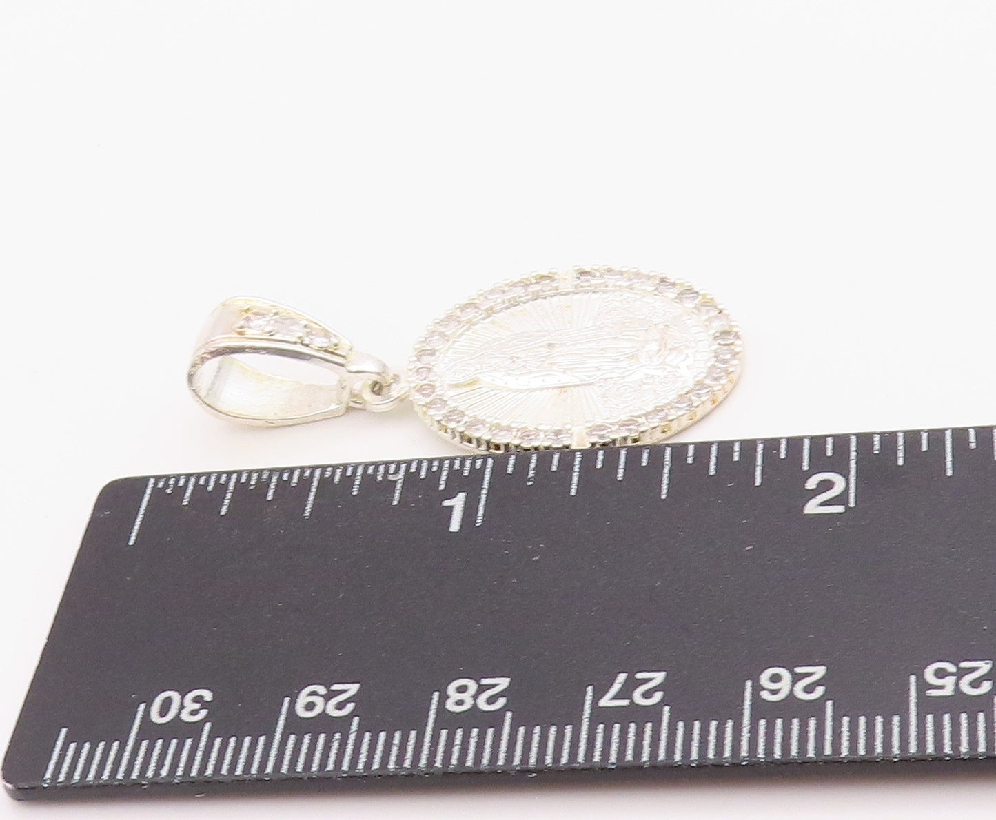 925 Sterling Silver Vintage Pendant CZ Virgin Mary Religious Medallion  PT24915