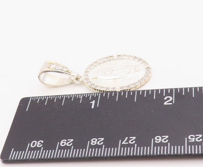 925 Sterling Silver Vintage Pendant CZ Virgin Mary Religious Medallion  PT24915