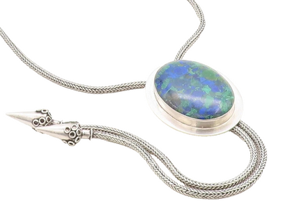 BALI 925 Sterling Silver Vintage Large Gemstone Wheat Chain Necklace NE1619