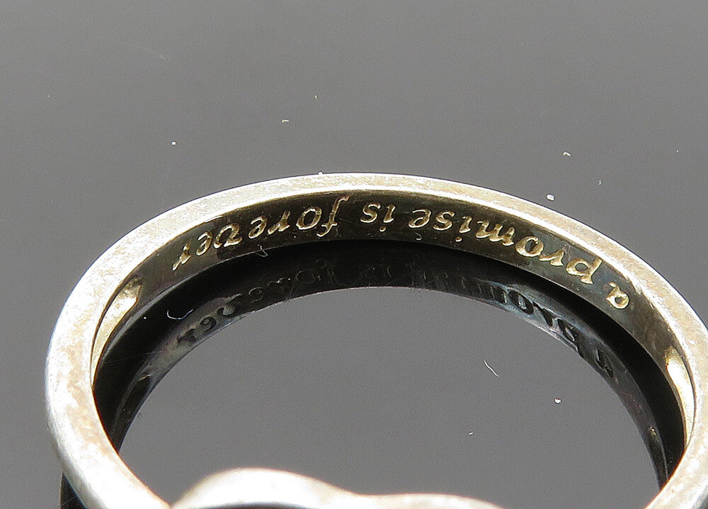925 Sterling Silver  Vintage Topaz Etched Quote Promise Ring Sz 9  RG20265
