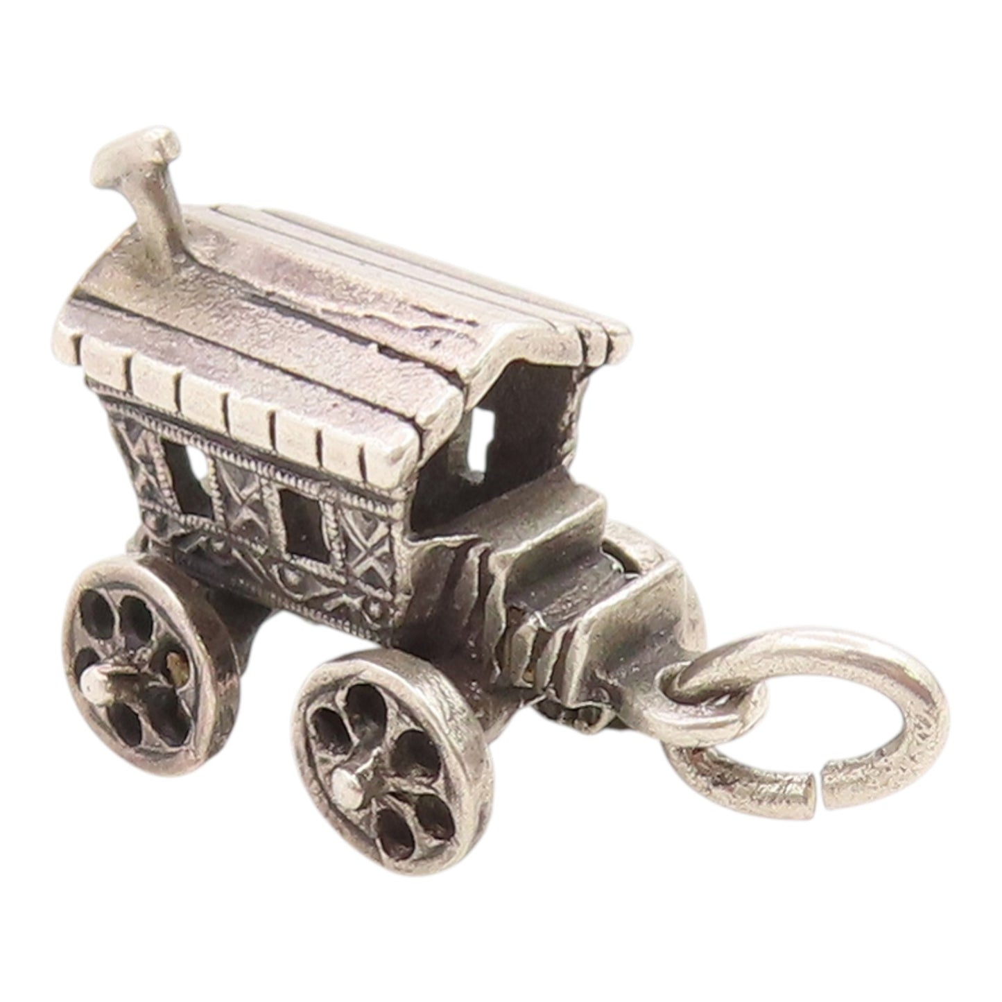 925 Sterling Silver Vintage Pendant Miniature Gypsy Caravan Charm Moves  PT26155