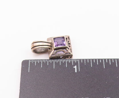 925 Sterling Silver  Vintage Amethyst Cutout Square Dome Pendant  PT17412