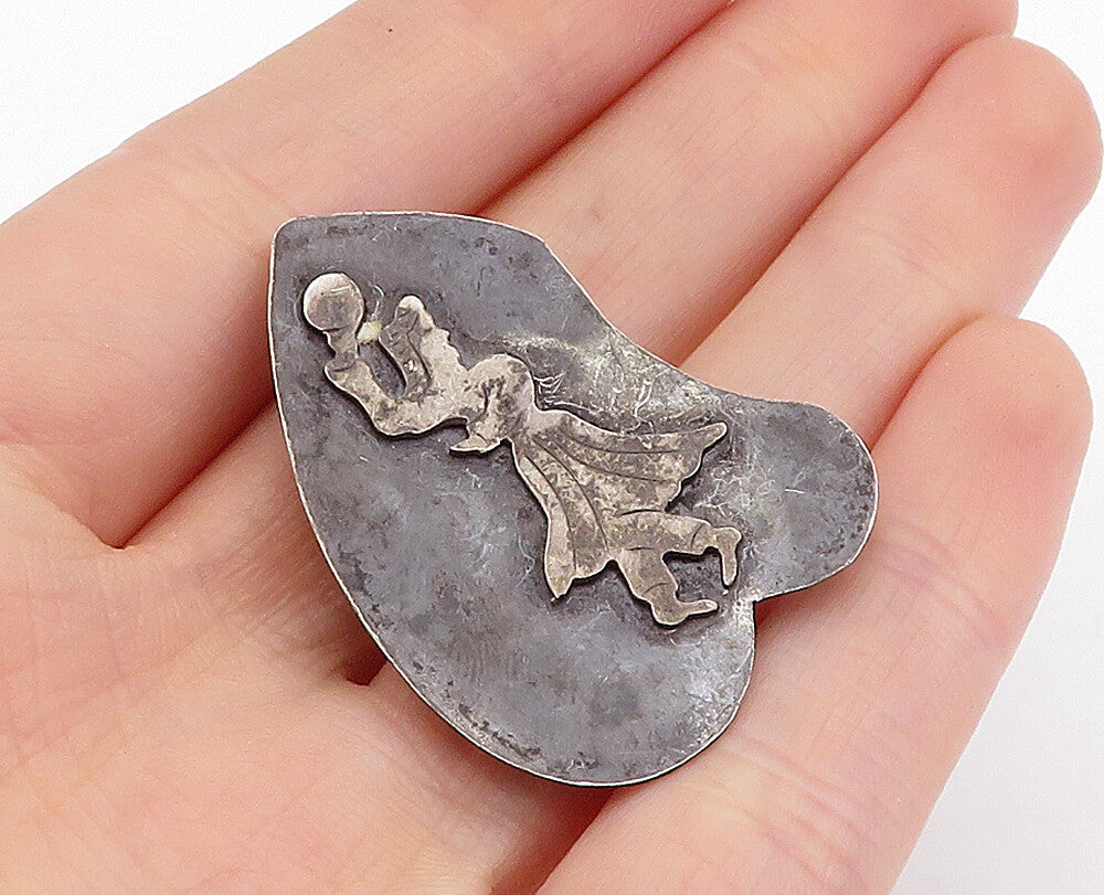 ISRAEL 925 Sterling Silver Vintage Oxidized Dancing Figure Brooch Pin BP1578