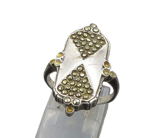 925 Sterling Silver  Vintage Sparkling Marcasite Cocktail Ring Sz 6.5  RG21864