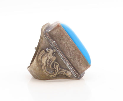 925 Sterling Silver Vintage Ring Chinese Export Antique Stone Sz 13  RG31639