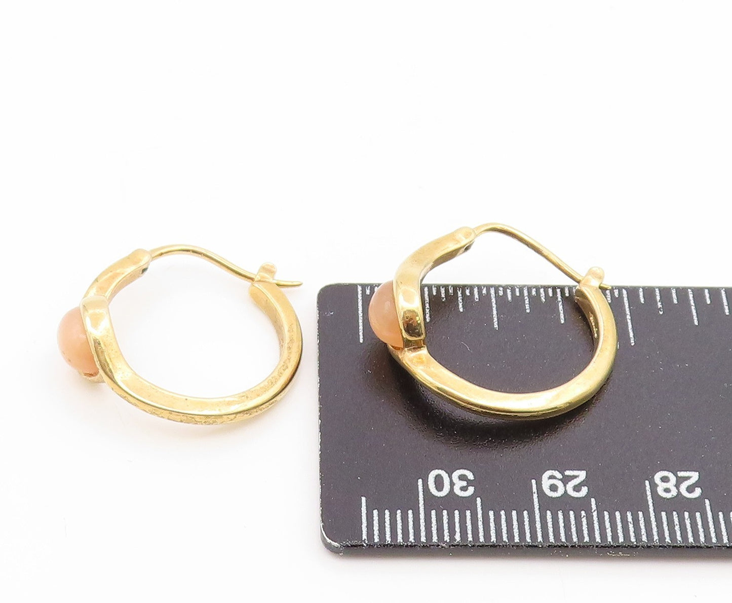 925 Sterling Silver Vintage Earrings Gold Plated Cabochon Cat Eye Hoops  EG14193