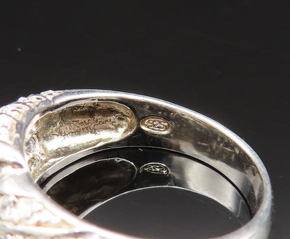 925 Sterling Silver  Vintage Sparkly Topaz Ribbed Dome Ring Sz 7.5  RG25500