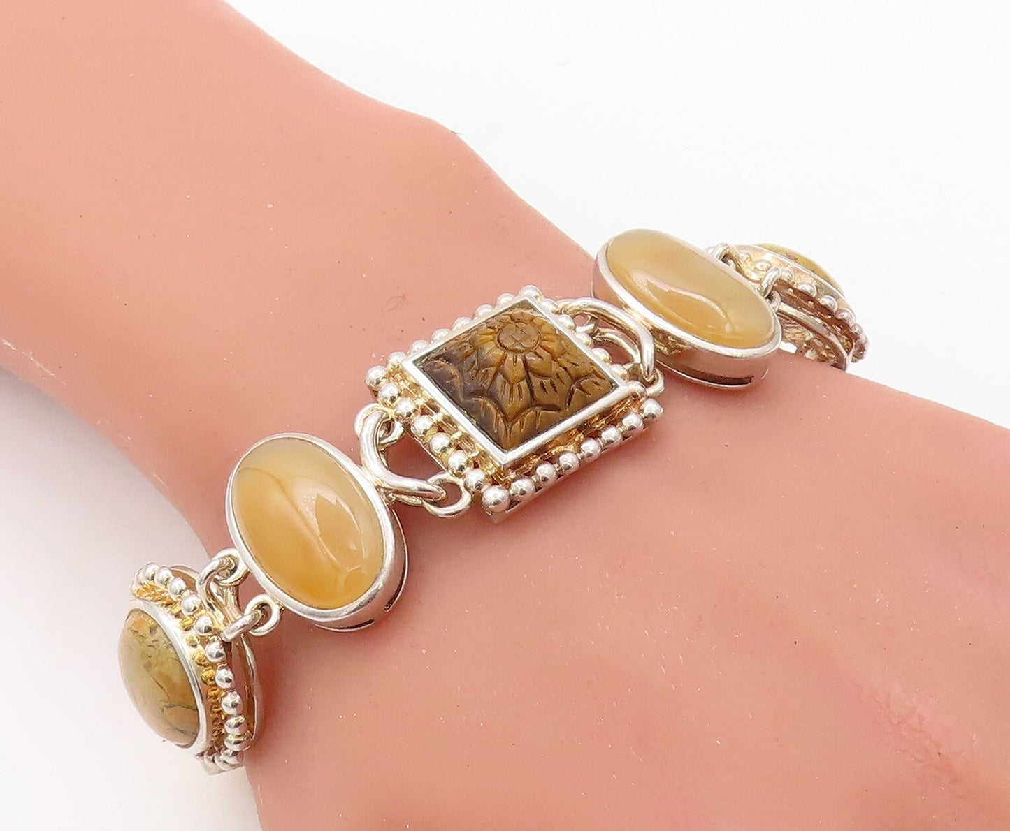 925 Sterling Silver Vintage Bracelet WHITNEY KELLY Mother Of Peal Gems  BT10903