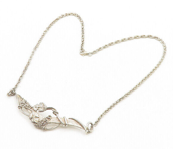 925 Sterling Silver  Vintage Floral Leaf Vine Twist Chain Necklace  NE3227
