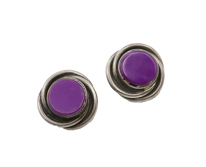 MEXICO 925 Silver  Vintage Sugilite Round Twist Non Pierce Earrings  EG9689