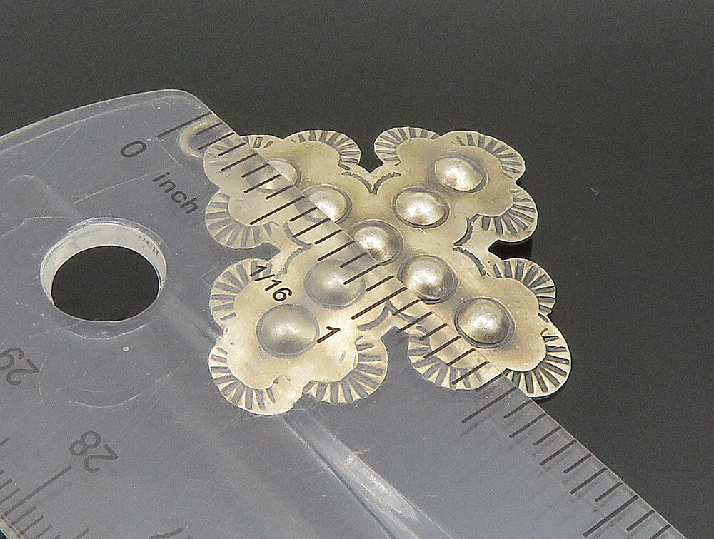 925 Sterling Silver Vintage Beaded Etched Cross Pendant PT20267