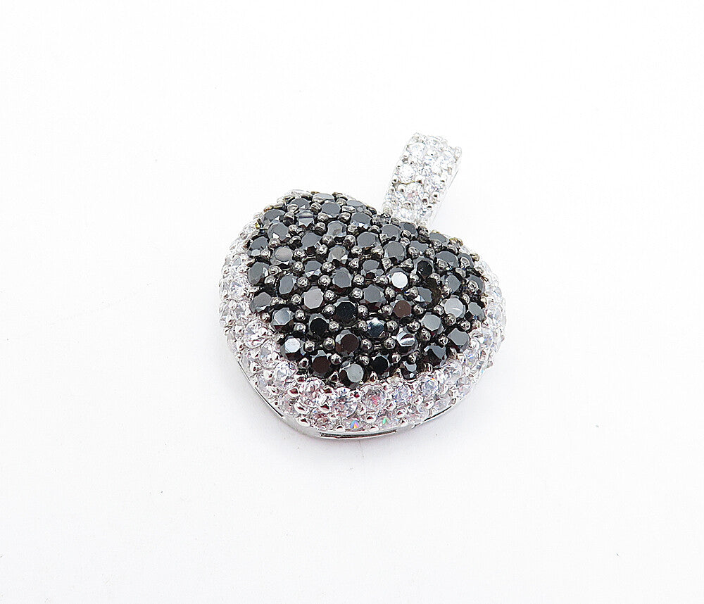 925 Sterling Silver  Cubic Zirconia & Hematite Love Heart Dome Pendant  PT5211