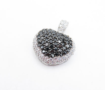 925 Sterling Silver  Cubic Zirconia & Hematite Love Heart Dome Pendant  PT5211