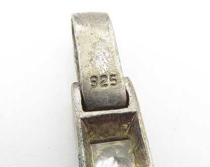 925 Sterling Silver  Vintage Cubic Zirconia Vertical Bar Drop Pendant  PT8288
