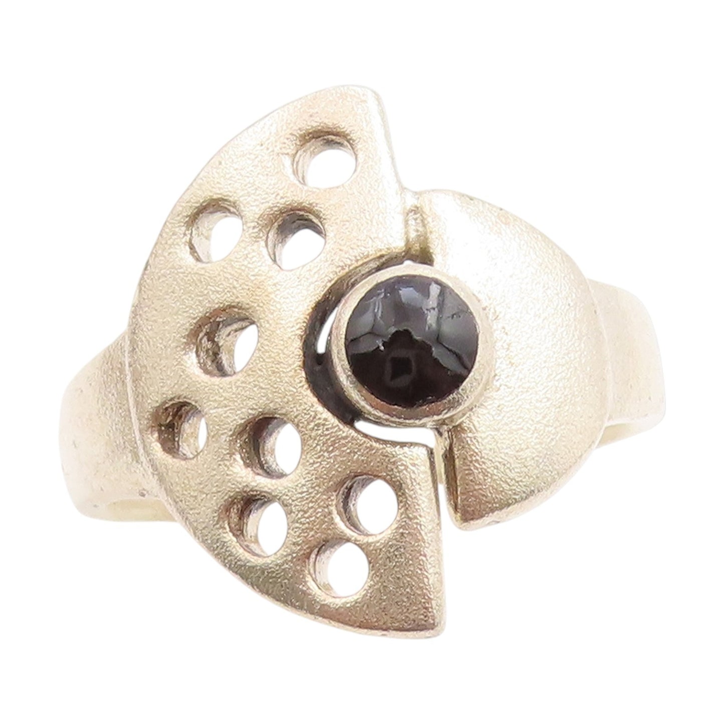 925 Sterling Silver Vintage Ring Round Onyx Geometric Void Band  Sz 7  RG33798