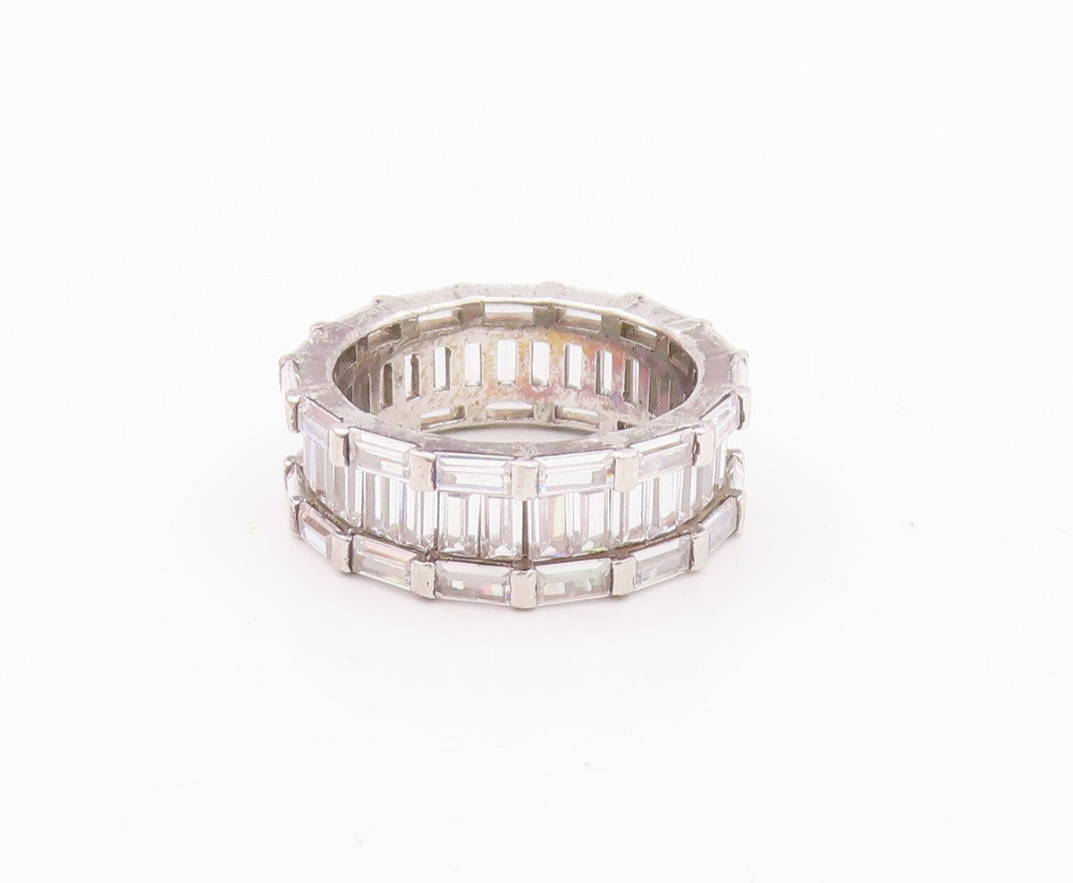 925 Sterling Silver Vintage Ring Rectangle Cut CZ Bands  SZ 8  RG32177