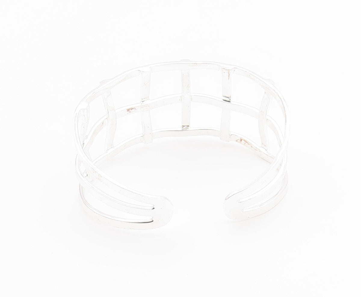 925 Sterling Silver  Shiny Polished Open Square Design Cuff Bracelet  BT7117