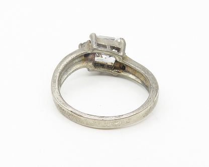 925 Silver  Vintage Cubic Zirconia Solitaire With Accents Ring Sz 7.5  RG11055