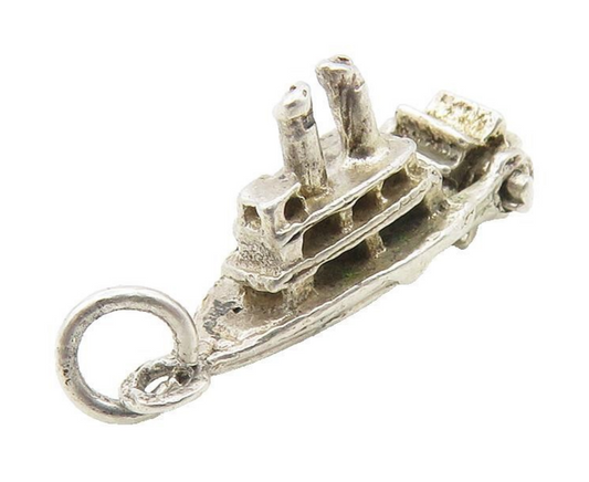 925 Sterling Silver  Vintage Petite Ferry Boat Motif Drop Pendant  PT7972