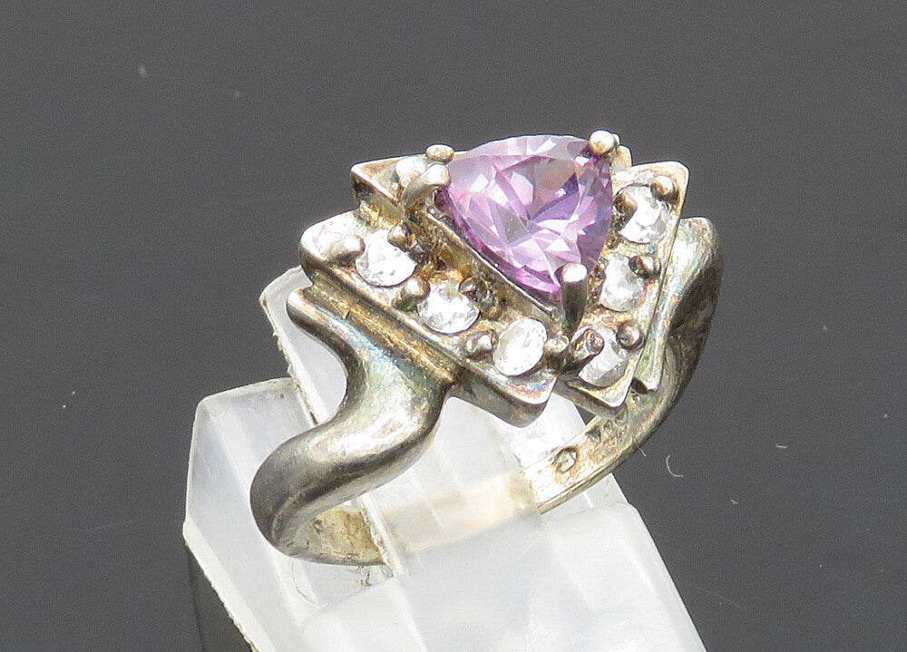 925 Sterling Silver  Vintage Prong Set Mystic Topaz Band Ring Sz 6  RG20421