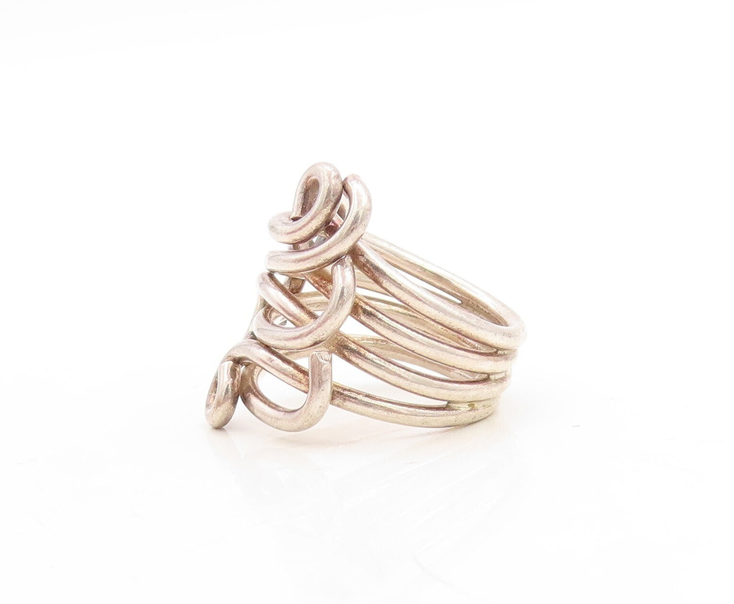 925 Sterling Silver Vintage Ring Brutalist Solid Cutout Swirls  Sz 6.5  RG31298