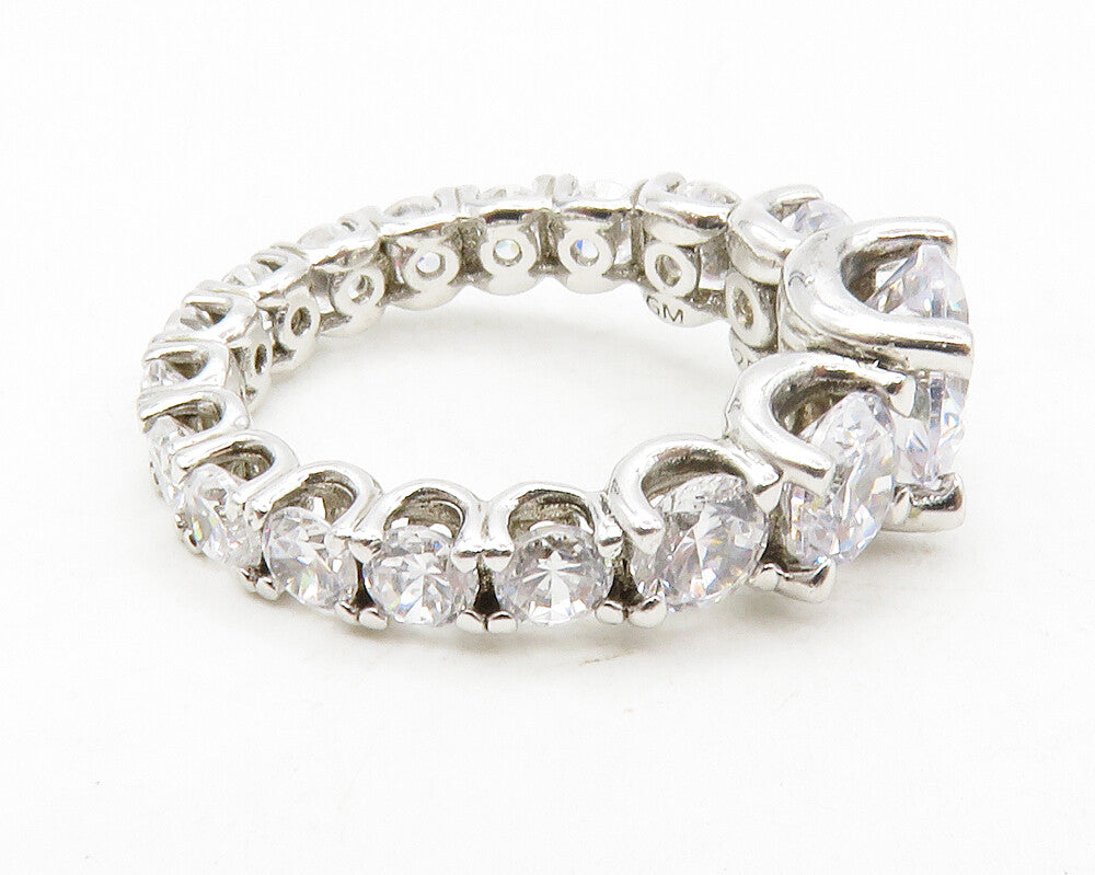 925 Sterling Silver  Shiny Graduated Cubic Zirconia Eternity Ring Sz 5 RG13441