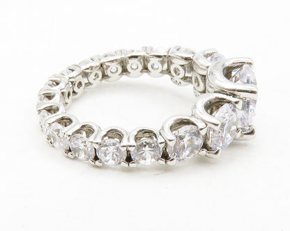 925 Sterling Silver  Shiny Graduated Cubic Zirconia Eternity Ring Sz 5 RG13441