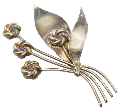 925 Sterling Silver  Vintage Petite Blue Topaz Flowers Brooch Pin  BP5645
