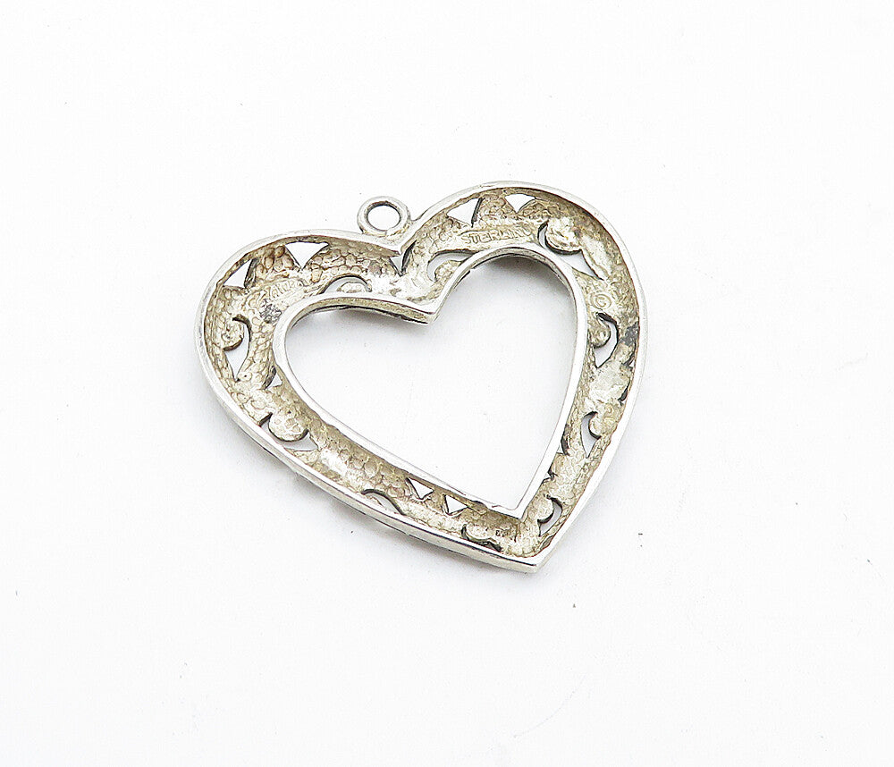 925 Sterling Silver  Vintage  Swirl Pattern Open Love Heart Pendant  PT4781
