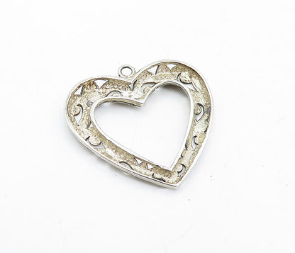 925 Sterling Silver  Vintage  Swirl Pattern Open Love Heart Pendant  PT4781