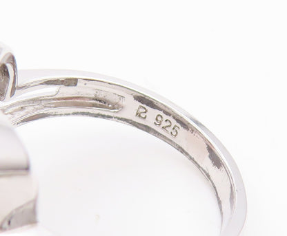 925 Sterling Silver Vintage Ring Modernist Topaz Love Heart Band  Sz 8  RG35978