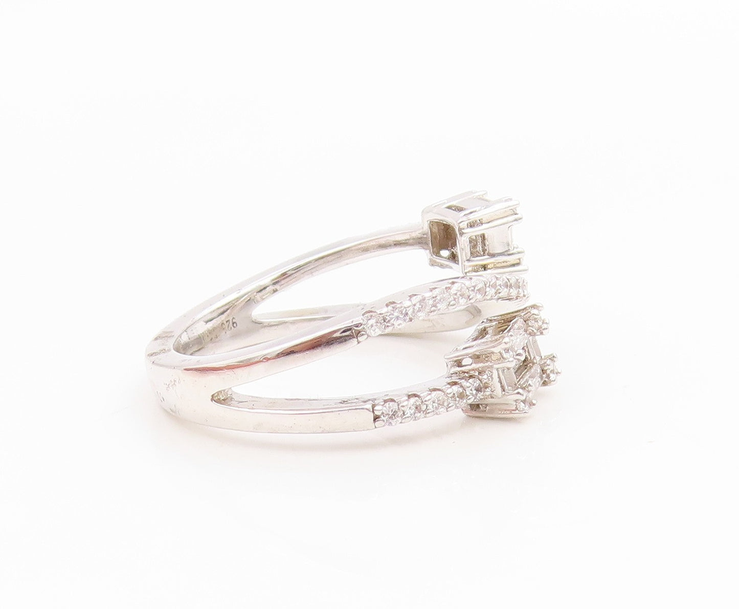925 Sterling Silver Vintage Ring Round & Baguette Cut CZ Bypass  Sz 7  RG35927