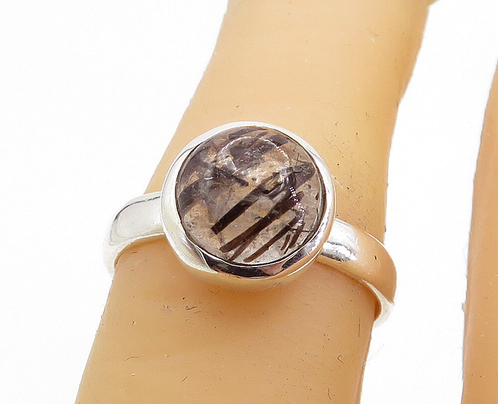 925 Sterling Silver  Cabochon Rutilated Quartz Solitaire Ring Sz 5.5  RG7818