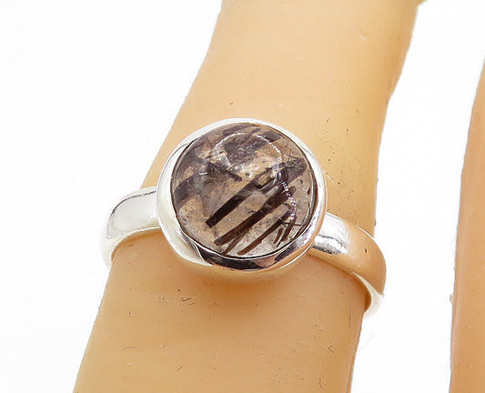 925 Sterling Silver  Cabochon Rutilated Quartz Solitaire Ring Sz 5.5  RG7818