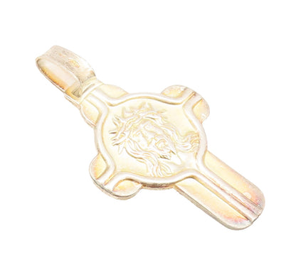 925 Sterling Silver Vintage Pendant Solid Gold Plated Carved Jesus Cross PT22776