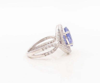 925 Sterling Silver Vintage Ring Oval Cut Sapphire Halo CZ Bands  Sz 7  RG30264