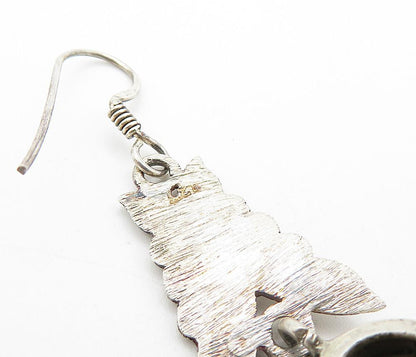 925 Sterling Silver  Vintage Tiger's Eye Butterfly Dangle Earrings  EG3638